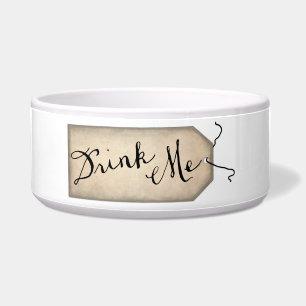 Drink Me Vintage Paper Tag Dog Bowl