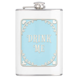 "Drink Me" Whimsical Victorian Filigree Blue Flask