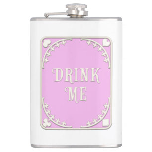 "Drink Me" Whimsical Victorian Filigree Pink Flask