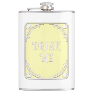 "Drink Me" Whimsical Victorian Filigree Yellow Flask