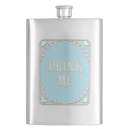 Drink Me Wonderland Tea Party Blue Emblem Flask