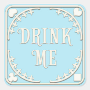 "Drink Me" Wonderland Tea Party Cheeky Blue Square Sticker