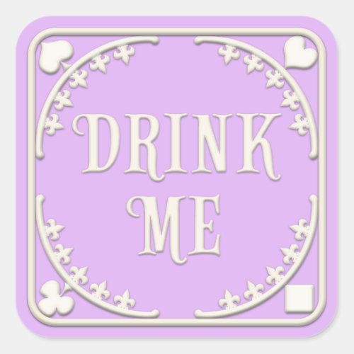 Drink Me Wonderland Tea Party Inviting Purple Square Sticker