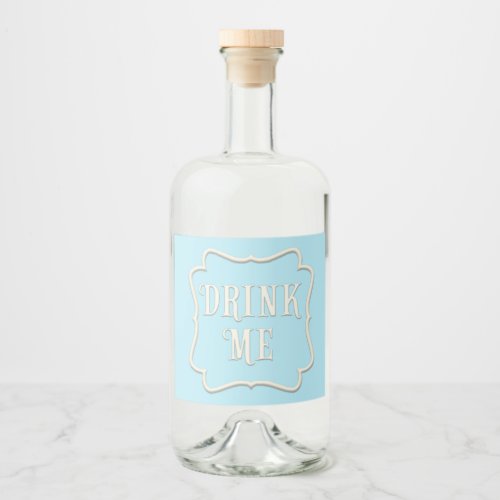 Drink Me Wonderland Tea Party Pastel Blue Liquor Bottle Label