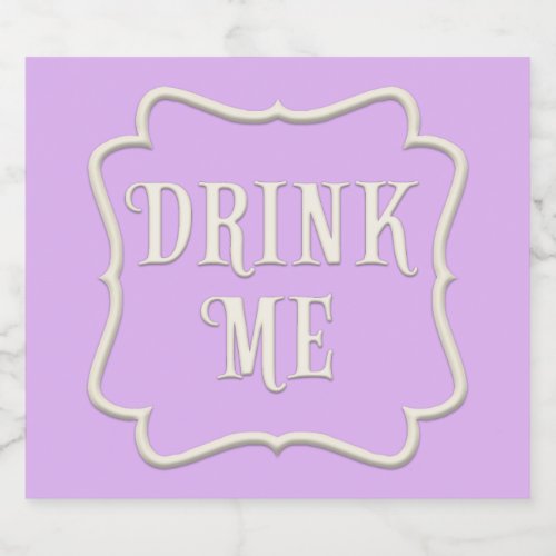 Drink Me Wonderland Tea Party Pastel Purple Liquor Bottle Label