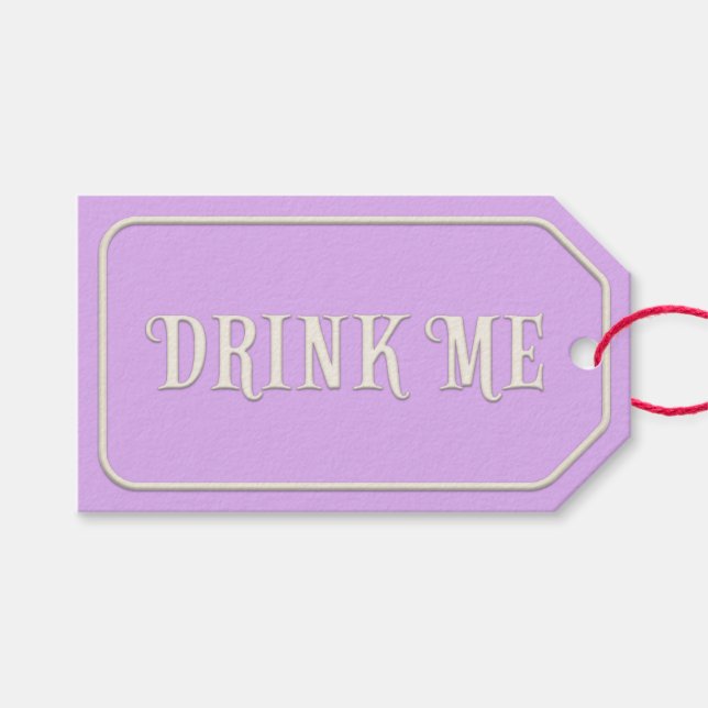 "Drink Me" Wonderland Tea Party Purple Customized Gift Tags (Front (Horizontal))