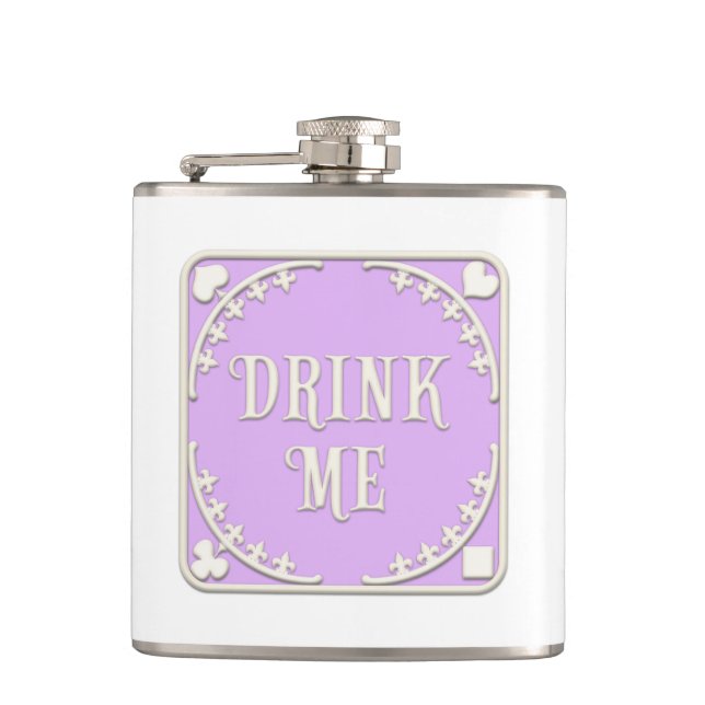 "Drink Me" Wonderland Tea Party Purple Emblem Flask (Front)