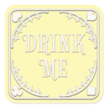"Drink Me" Wonderland Tea Party Tempting Yellow Square Sticker