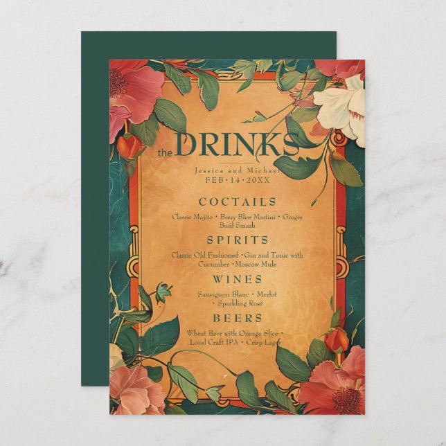 💍Drink menu Rose Romance: Art Nouveau Splendor (Front/Back)