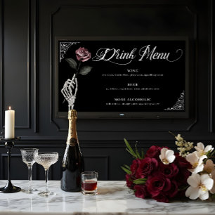Drink Menu Watercolor Skeleton Rose Gothic Wedding Poster