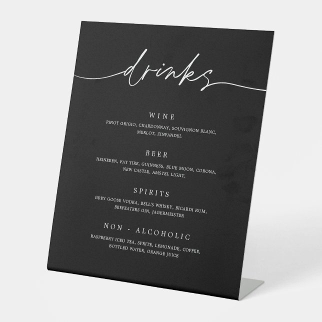 Drink Menu Wedding Reception Pedestal Bar Sign (Front)