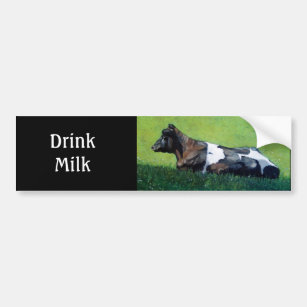"Drink Milk": Holstein Cow in Oil Pastel: Dairy Bumper Sticker