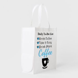 Drink more coffee blue grocery bag
