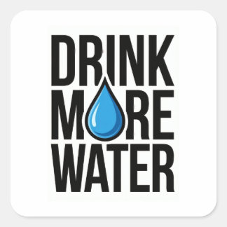 DRINK MORE WATER with a blue drop icon Square Sticker