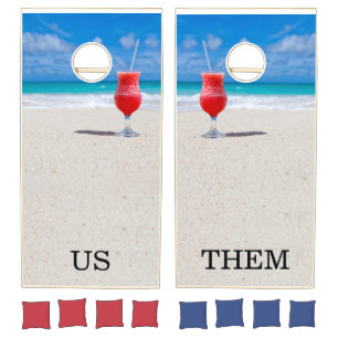 Drink on the Beach Us or Them Cornhole Set