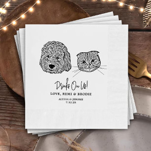 Drink On Us Pets Custom Hand Drawing Wedding Napki Napkins