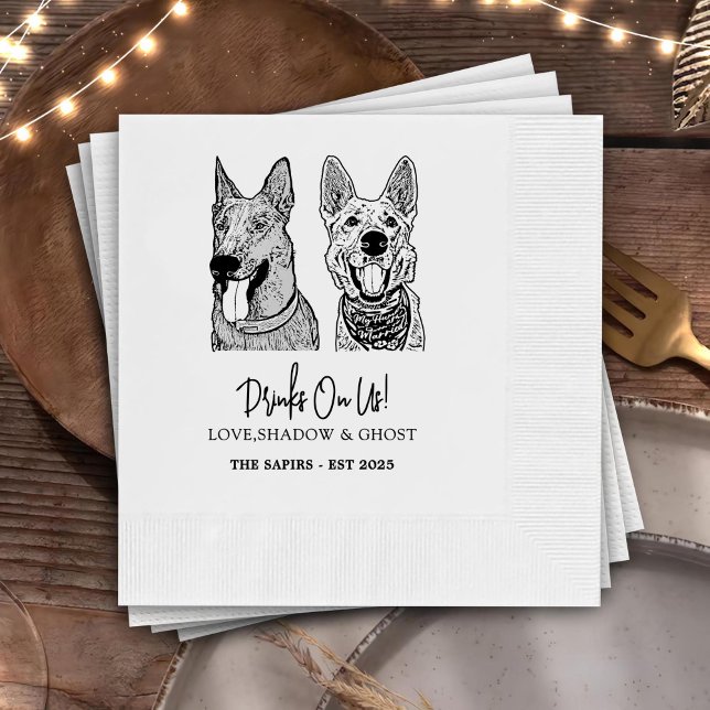 Drink On Us Pets Custom Hand Drawing Wedding Napki Napkins (Creator Uploaded)