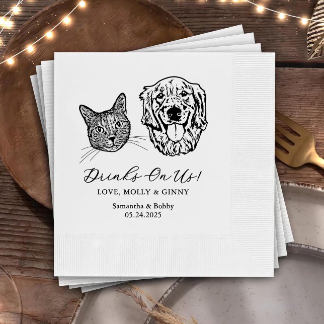 Drink On Us Pets Custom Hand Drawing Wedding Napki Napkins (Creator Uploaded)