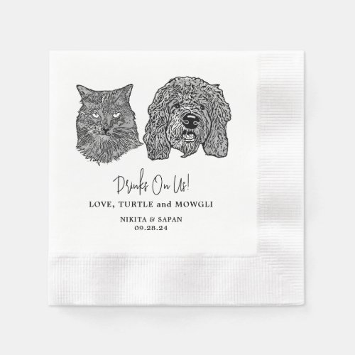 Drink On Us Pets Custom Hand Drawing Wedding Napkins