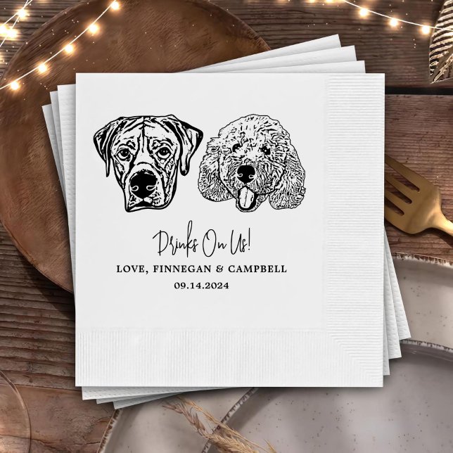 Drink On Us Pets Custom Hand Drawing Wedding Napkins (Creator Uploaded)