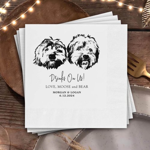 Drink On Us Pets Custom Hand Drawing Wedding Napkins