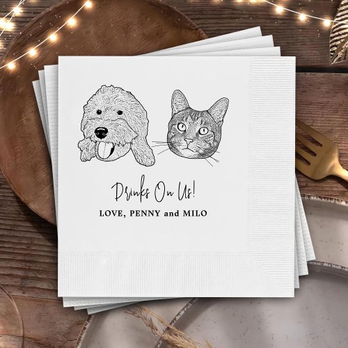 Drink On Us Pets Custom Hand Drawing Wedding Napkins