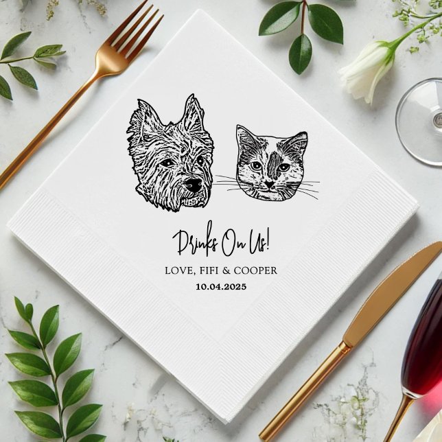 Drink On Us Pets Custom Hand Drawing Wedding Napkins (Creator Uploaded)