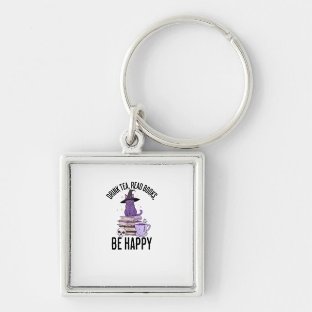 Drink Read Books Whimsigoth Halloween Design Keychain (Front)