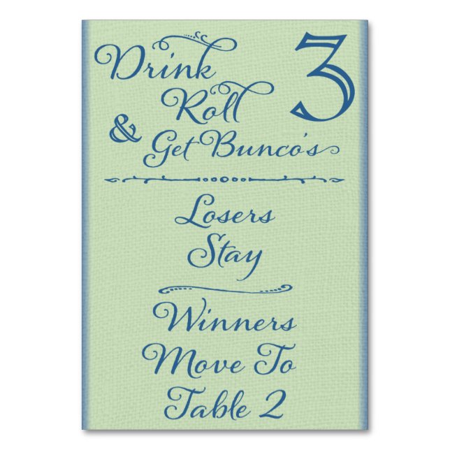 Drink, Roll and Get Bunco's Table Card #3 (Front)