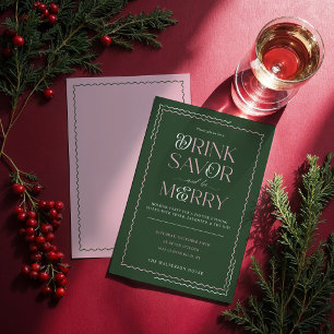Drink Savor and Be Merry Retro Wavy Holiday Party Invitation