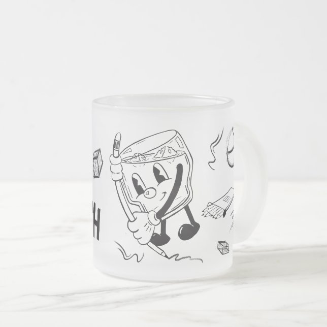 Drink & Sketch (black and white) Frosted Glass Coffee Mug (Front Right)