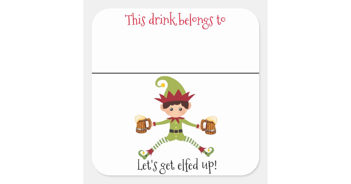 Drink Sticker Marker Name Funny Christmas Elf Zazzle Com