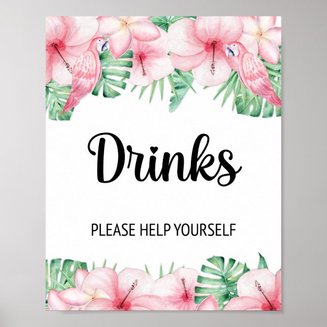 Drink Table Sign Tropical Pink Floral (Front)