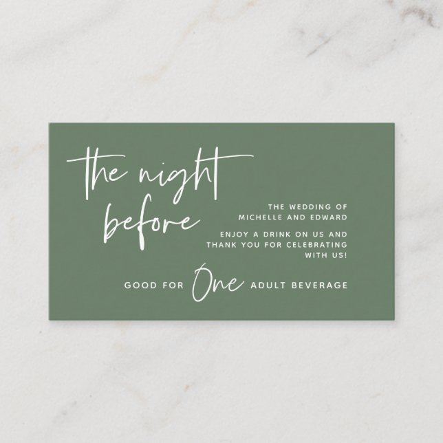 Drink Ticket, Adult Beverage, Wedding Bar Party Enclosure Card (Front)