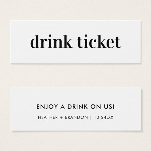 Drink Ticket Bold Wedding Bar Token Card