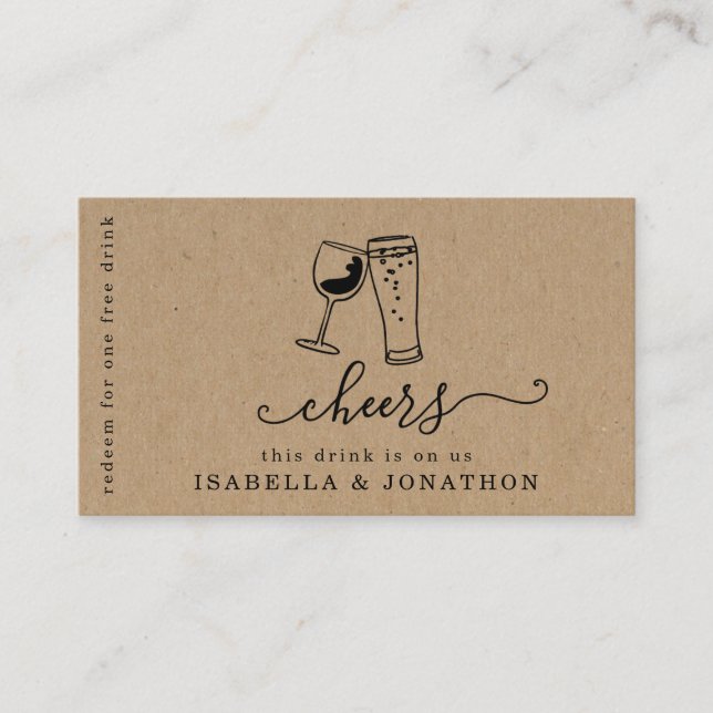 Drink Ticket, Free Alcohol Voucher Business Card (Front)