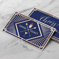 Drink Ticket Modern Navy & Gold Free Drink Voucher