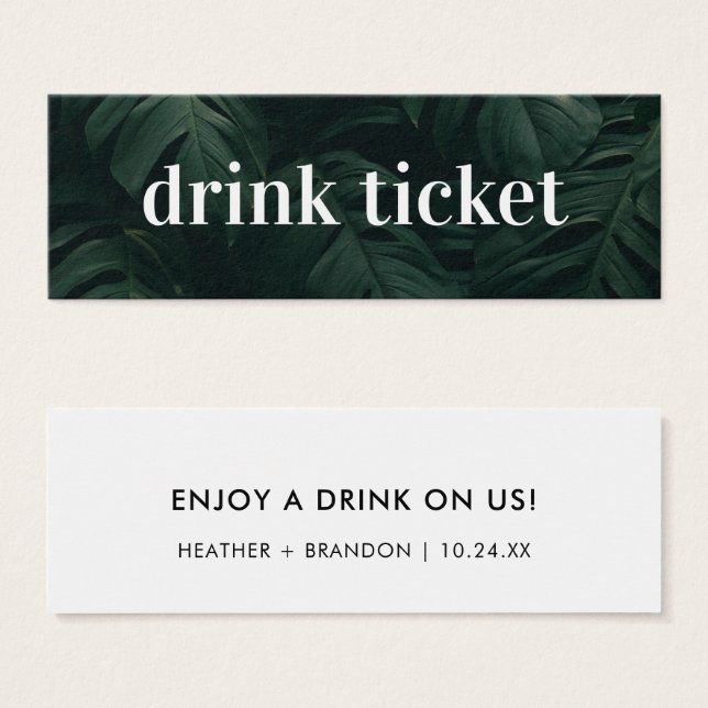 Drink Ticket Tropical Wedding Bar Token Card (Front & Back)