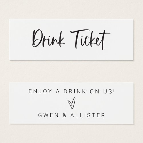 Drink Ticket Wedding Reception Bar Token Card