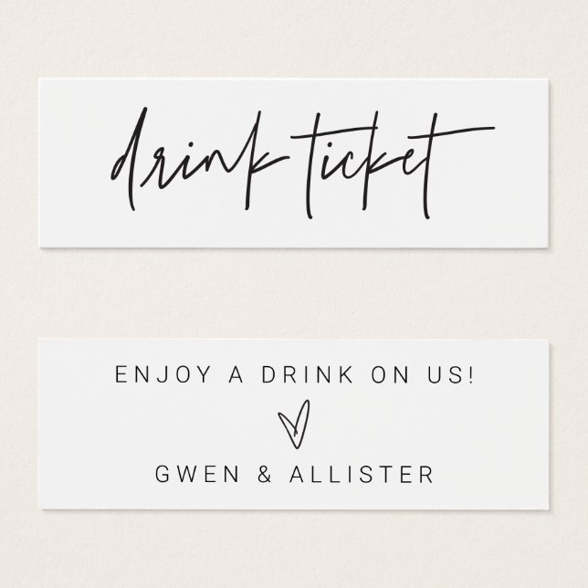 Drink Ticket Wedding Reception Bar Token Card G400 (Front & Back)