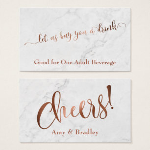 Drink Tickets   Copper Script over White Marble