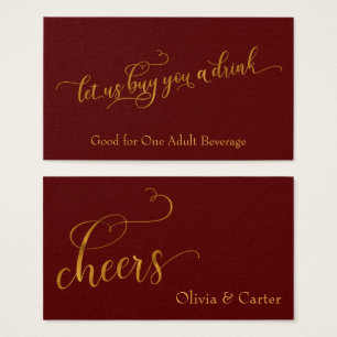 Drink Tickets, Elegant Gold Script & Editable Red