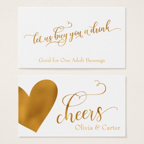 Drink Tickets Elegant Gold Script  Heart