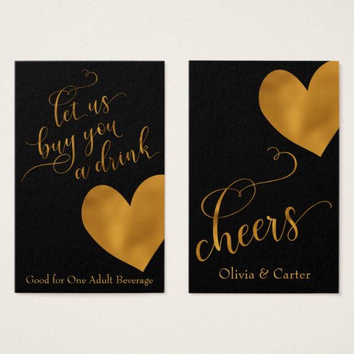 Drink Tickets Elegant Gold Script  Heart