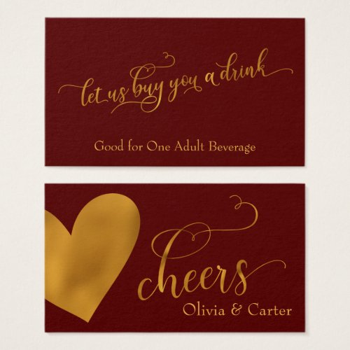 Drink Tickets Elegant Gold Script  Heart