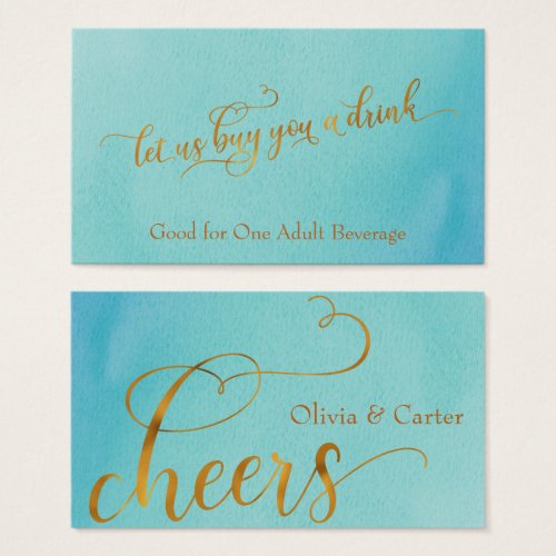 Drink Tickets Elegant Gold Script w Watercolor