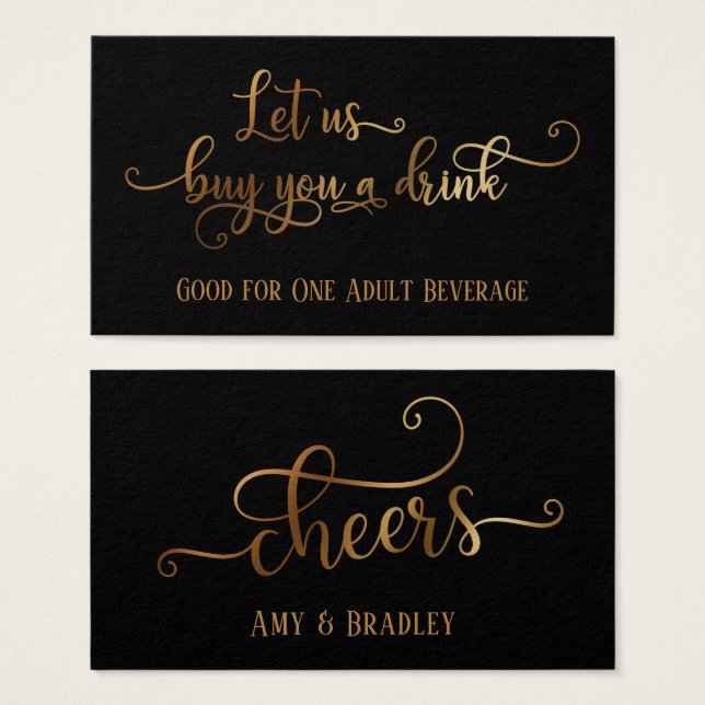 Drink Tickets | Faux Gold Foil on Editable Black (Front & Back)
