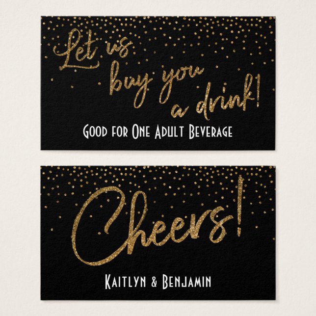 Drink Tickets, Gold Glitter Confetti on Black (Front & Back)