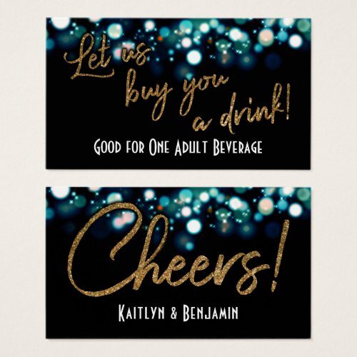 Drink Tickets Gold Glitter on Aqua  Black Bokeh