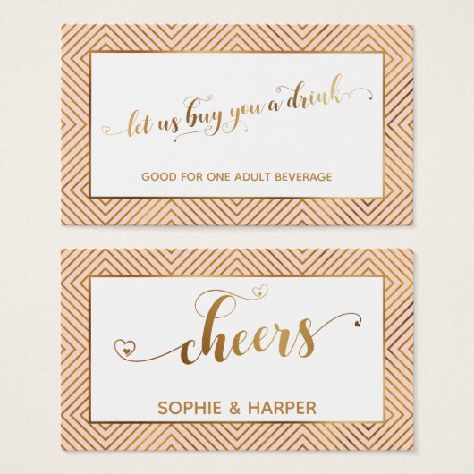 Drink Tickets, Gold Hearts Script, Diamonds, Blush (Front & Back)